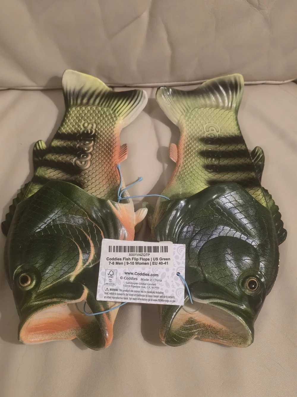 NWT! Coddies Green Fish Flip Flop Slides Shoes, Unisex, Men's 7/8, Women's 9/10